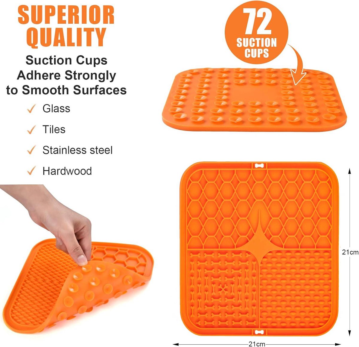 2-Pack Dog Lick Mats with Suction Cups - BPA-Free Slow Feeder Dog Lick Mats - Comes with 1 silicone scraper - Extra strong suction cups - Suitable for bathing, grooming, training and combing - Image 3
