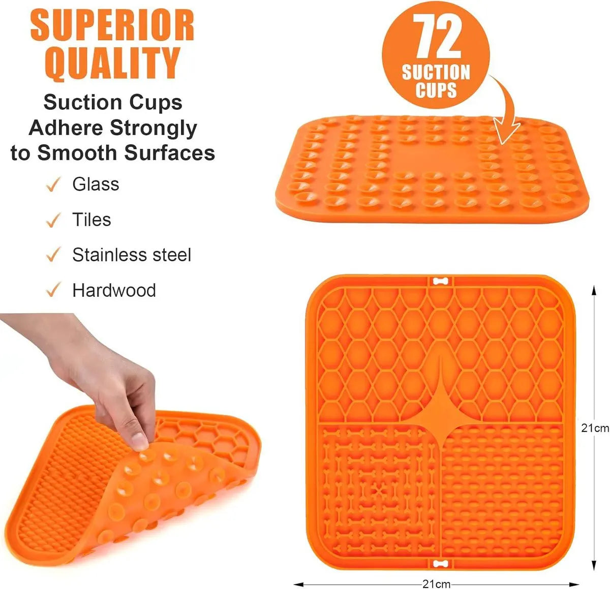 2-Pack Dog Lick Mats with Suction Cups - BPA-Free Slow Feeder Dog Lick Mats - Comes with 1 silicone scraper - Extra strong suction cups - Suitable for bathing, grooming, training and combing - Image 3