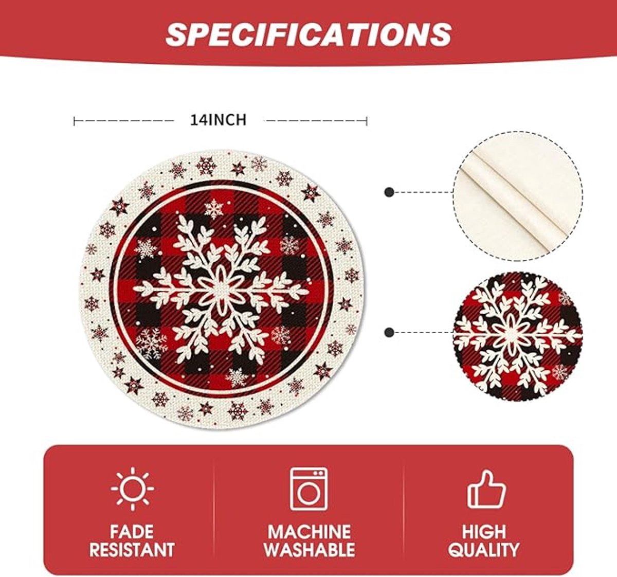 Placemats - Set of 4 - Round snowflake placemats - Round Christmas placemats - Restaurant decoration placemats - Image 2