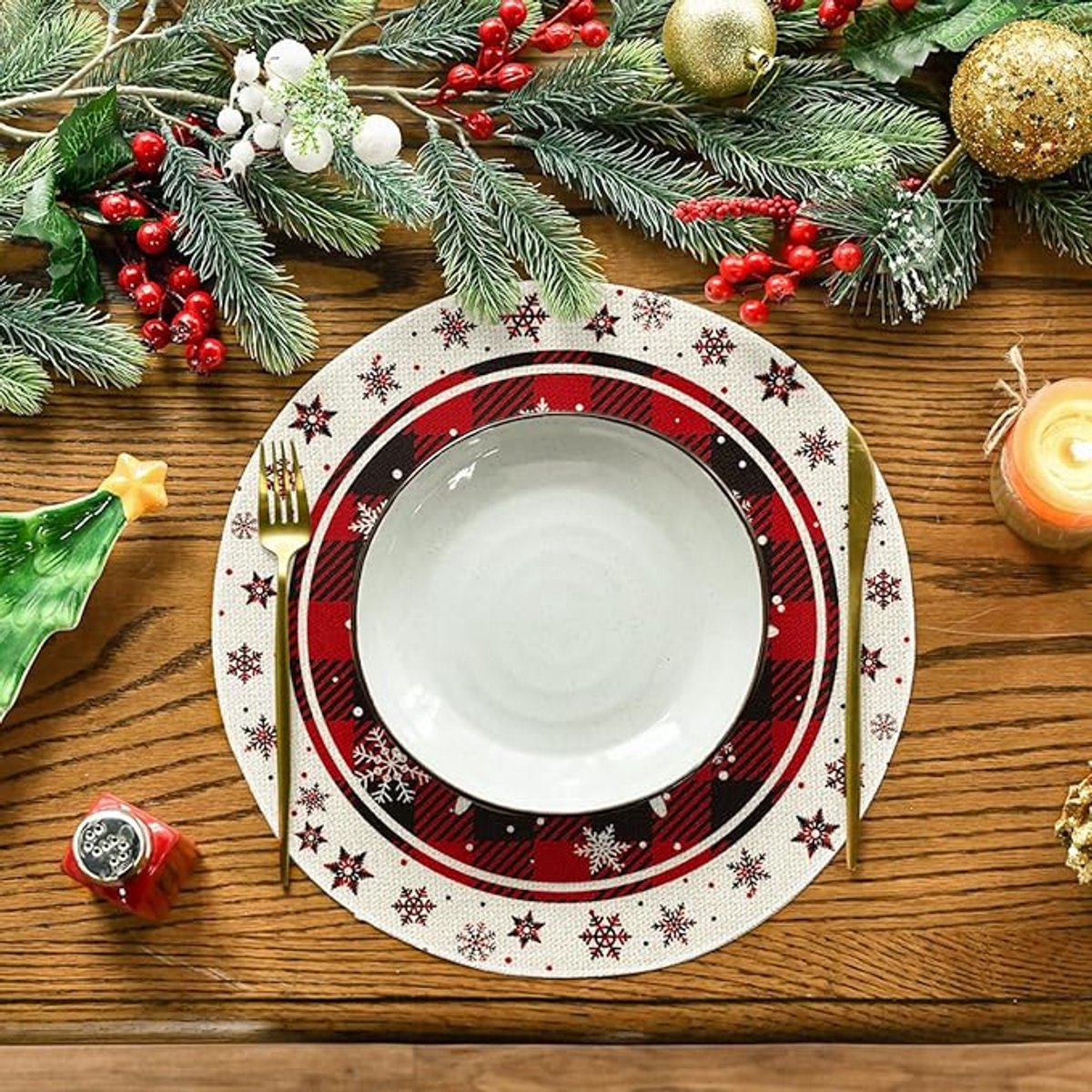 Placemats - Set of 4 - Round snowflake placemats - Round Christmas placemats - Restaurant decoration placemats - Image 5