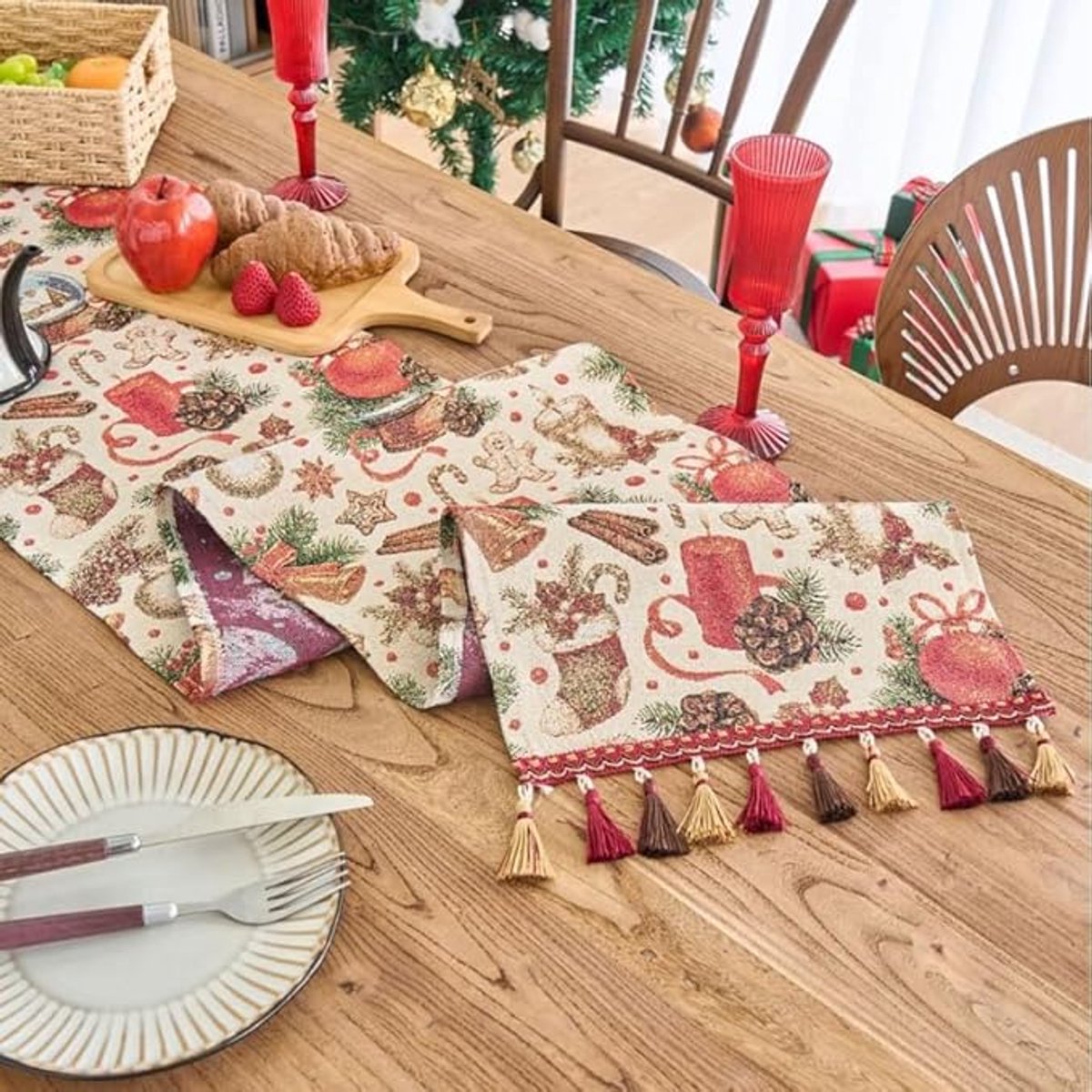 Table Runner - Christmas Table Runner - Home Decoration - Christmas Decoration - Christmas Snowball Pattern Table Runner - Suitable for dining tables and cabinets - Can be used for Thanksgiving, parties, Christmas, weddings, banquets and New Year's decora - Image 6