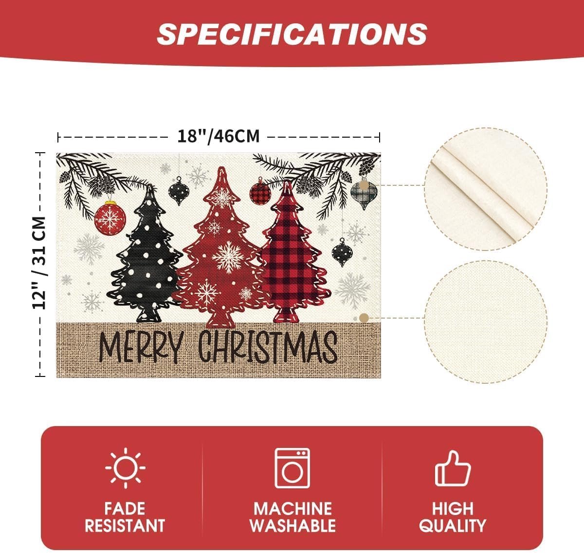 Placemats - Set of 4 - Christmas placemats - Table mats - Coasters - Christmas decorative placemats - 46x31cm - Suitable for party decorations, kitchens and dining rooms - Image 2