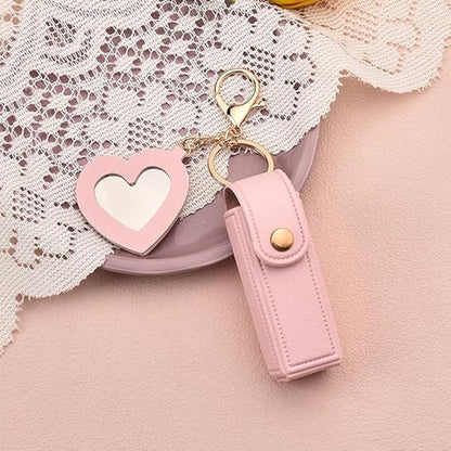 Lipstick Holder - with Mirror - Storage Box - Key Ring - Suitable for Car Keys, Lipstick Organizer (Pink) - Image 2