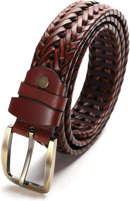 Men's Belts - Women's Belts - Casual Belts Made of Genuine Leather - Durable - Mesh Weave Design - Ideal for Business Wear and Formal Occasions