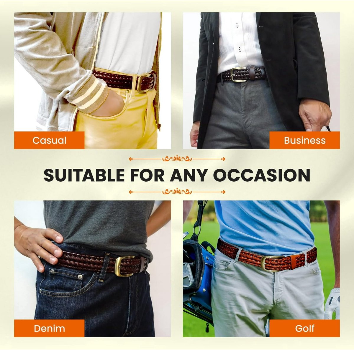 Men's Belts - Women's Belts - Casual Belts Made of Genuine Leather - Durable - Mesh Weave Design - Ideal for Business Wear and Formal Occasions - Image 3