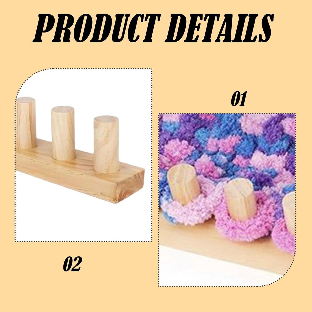 Knitting Machine for Thick Yarn - 2 Pieces - Reusable - Suitable for Making Your Own Blankets - Portable Knitting Frame for Blankets - Crafts - Beginner-Friendly - Wooden Hand Knitting Tool Set - Image 3
