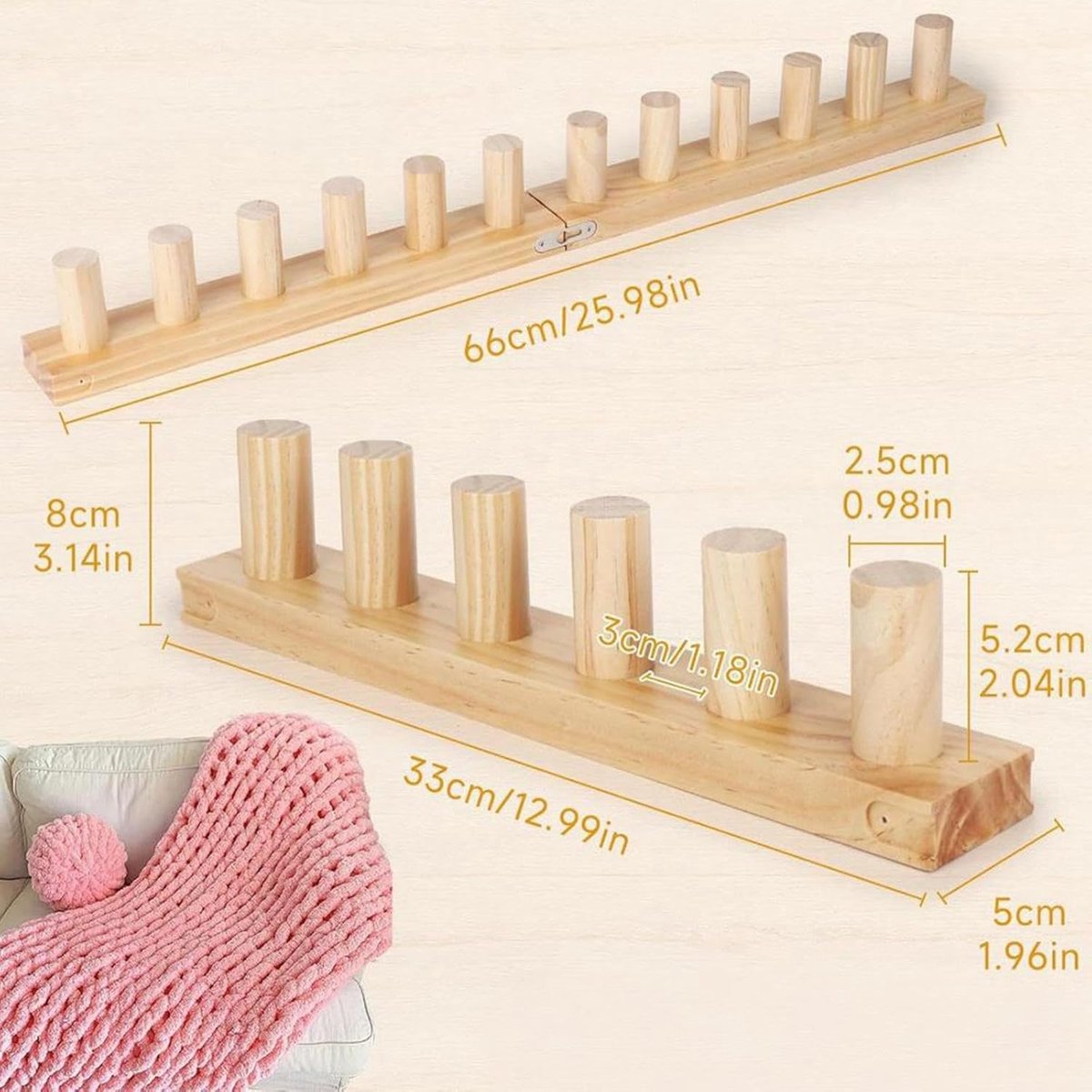 Knitting Machine for Thick Yarn - 2 Pieces - Reusable - Suitable for Making Your Own Blankets - Portable Knitting Frame for Blankets - Crafts - Beginner-Friendly - Wooden Hand Knitting Tool Set - Image 5