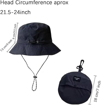Hat - Sun Hat - Outdoor Jungle Hat - Foldable Bucket Hat - Rain Hat - Unisex - With Removable Chin Strap - 2-Piece (Black + Green) - Image 5