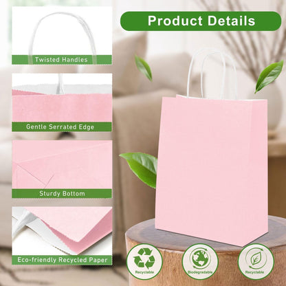 50 small paper bags with handles - colorful kraft paper gift bags - 15x8x21cm - kraft paper shopping bags - for parties, birthdays, Christmas, weddings, shopping - Image 2