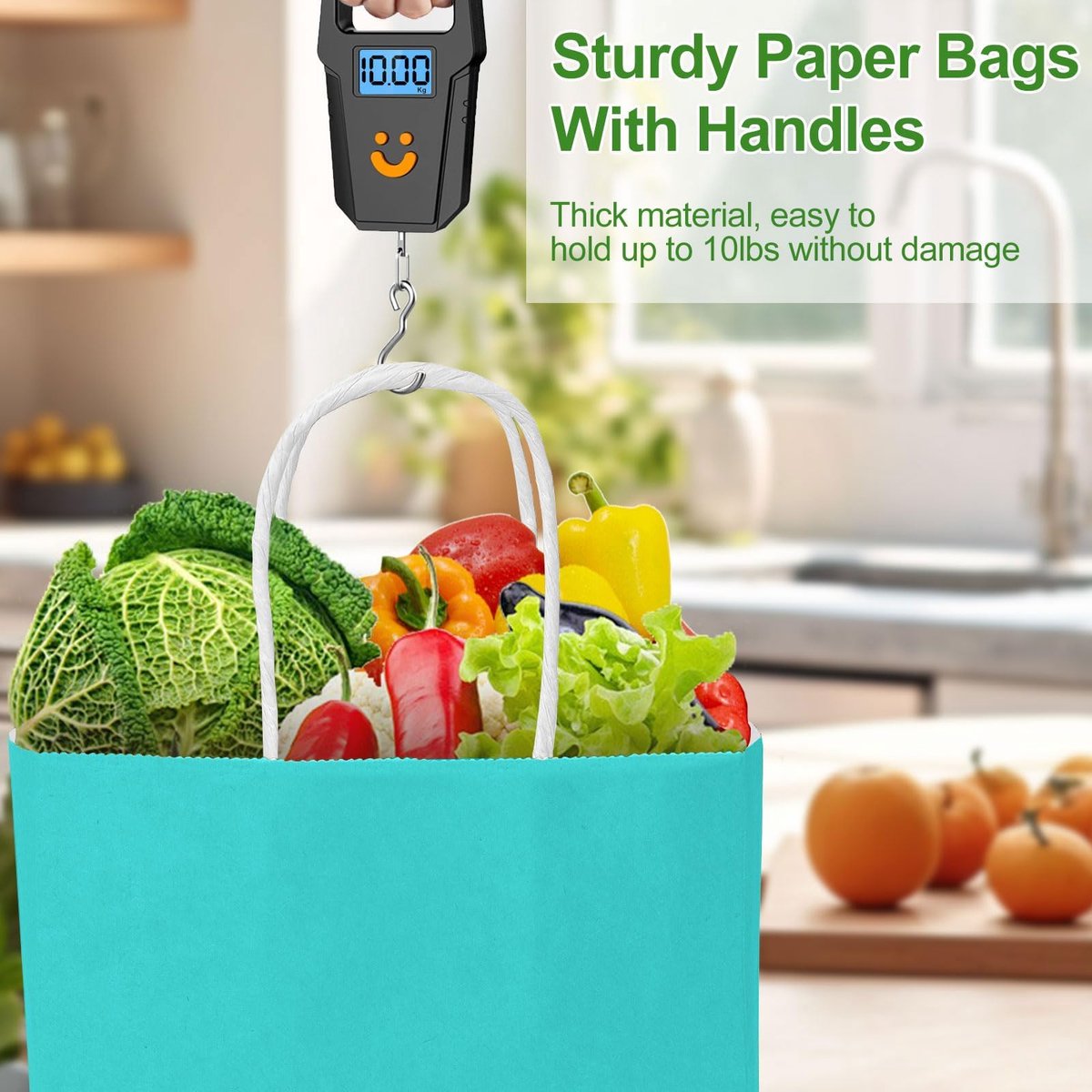 50 small paper bags with handles - colorful kraft paper gift bags - 15x8x21cm - kraft paper shopping bags - for parties, birthdays, Christmas, weddings, shopping - Image 3