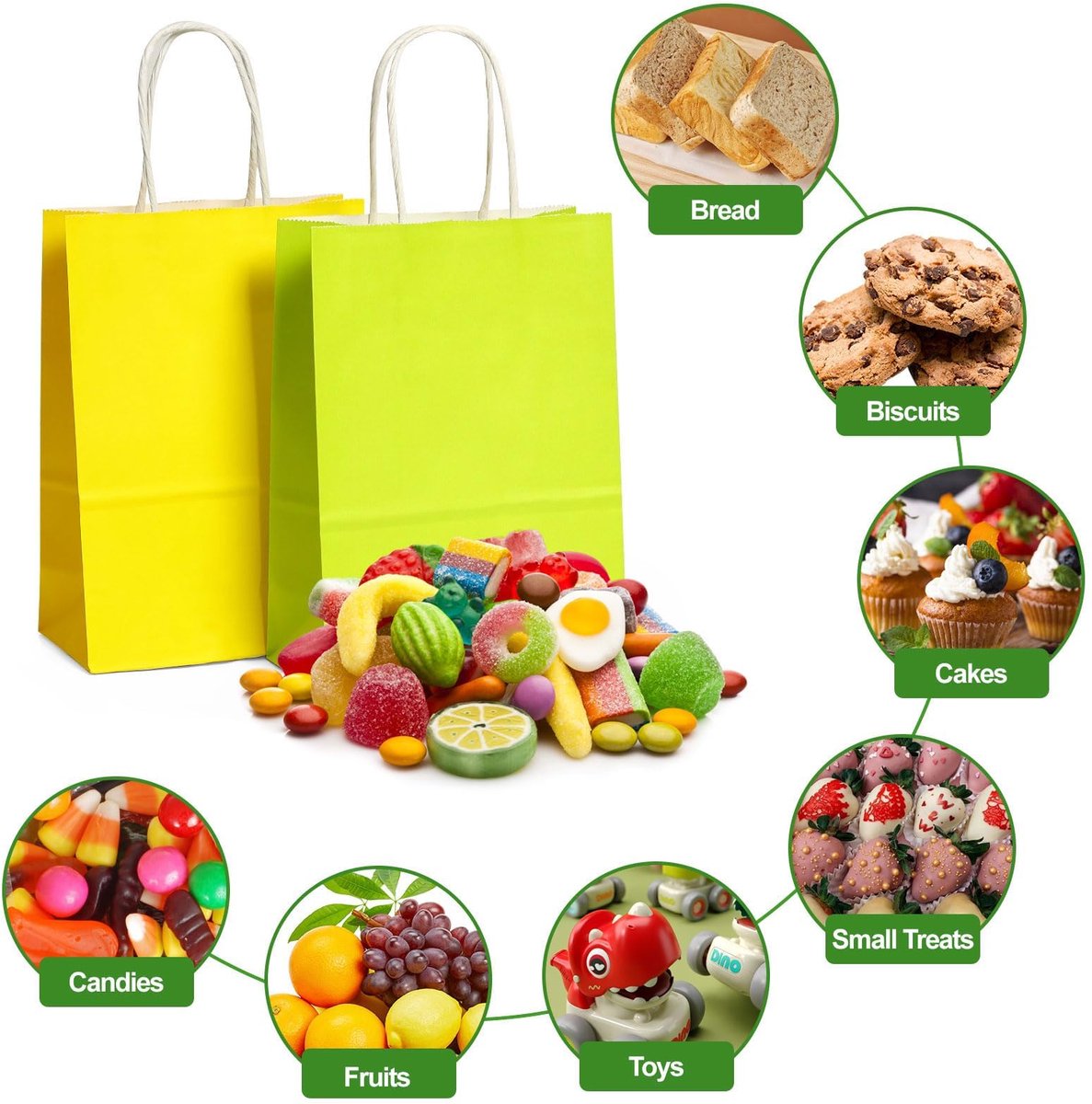50 small paper bags with handles - colorful kraft paper gift bags - 15x8x21cm - kraft paper shopping bags - for parties, birthdays, Christmas, weddings, shopping - Image 4