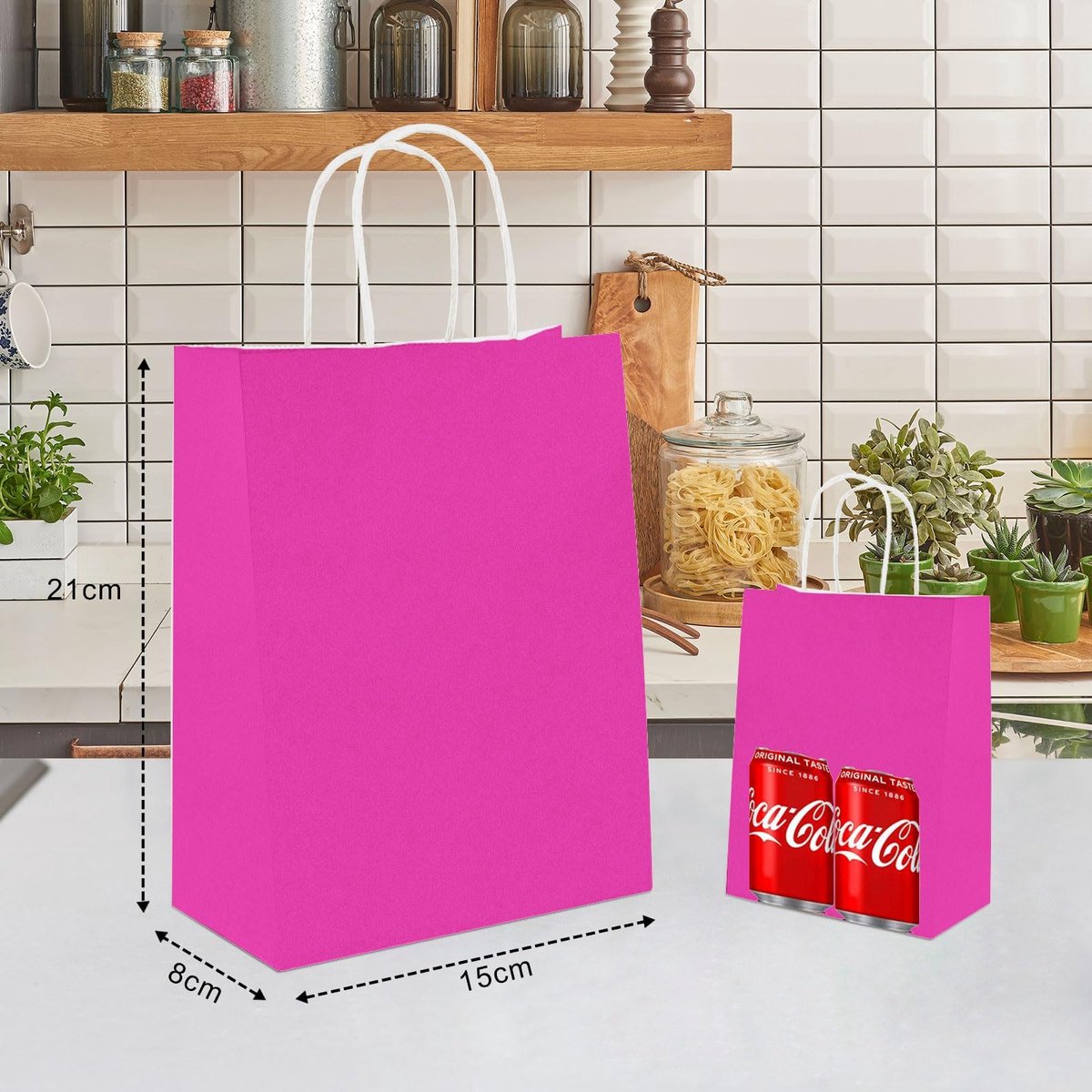 50 small paper bags with handles - colorful kraft paper gift bags - 15x8x21cm - kraft paper shopping bags - for parties, birthdays, Christmas, weddings, shopping - Image 6