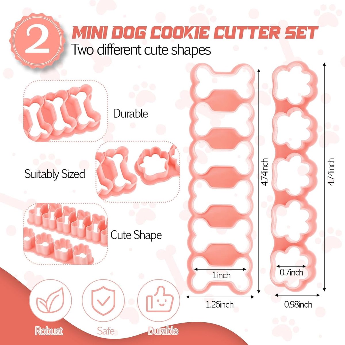 Set of Two Mini Cookie Cutters - 2.5cm Dog Bone Cookie Cutter, Dog Paw Cookie Cutter, Homemade Dog Biscuits, Snacks, Cakes & Cookies (Morandi Pink) - Image 5