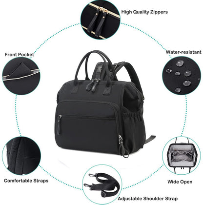 Convertible Diaper Bag - Wide Opening - 14 Pockets - Stylish - Baby Changing Bag - with Stroller Buckle - Diaper Bag - Waterproof (Black) - Image 2