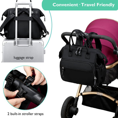 Convertible Diaper Bag - Wide Opening - 14 Pockets - Stylish - Baby Changing Bag - with Stroller Buckle - Diaper Bag - Waterproof (Black) - Image 5