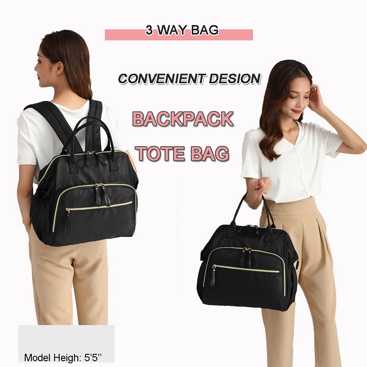 Convertible Diaper Bag - Wide Opening - 14 Pockets - Stylish - Baby Changing Bag - with Stroller Buckle - Diaper Bag - Waterproof (Black) - Image 6