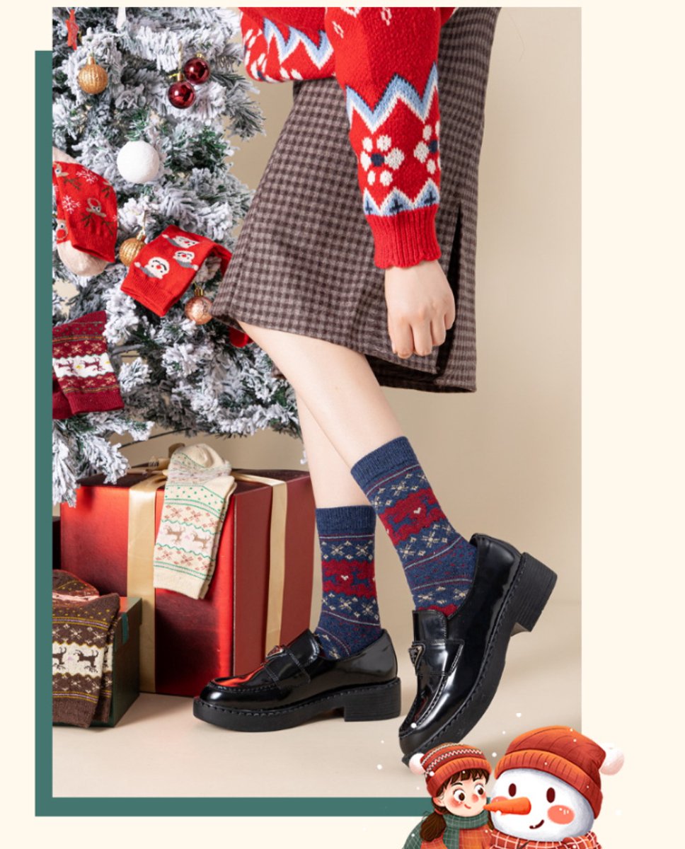 Socks - 5 pairs - Christmas socks - Lounge socks - Warm socks - Cute mid-height reindeer women's socks - Christmas sock set - Christmas gift - Birthday gift - Reindeer series - Image 3
