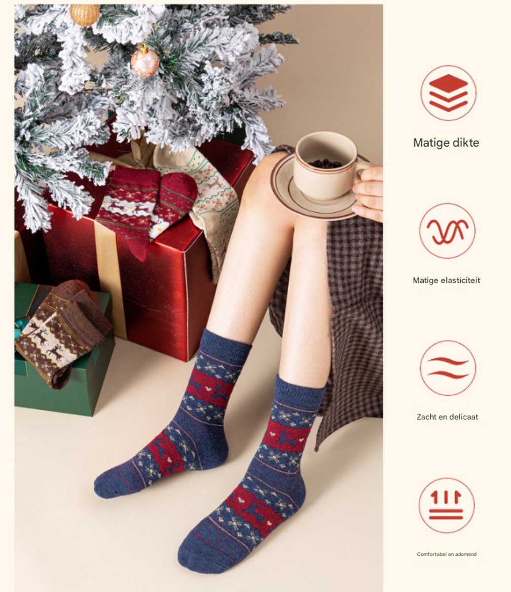 Socks - 5 pairs - Christmas socks - Lounge socks - Warm socks - Cute mid-height reindeer women's socks - Christmas sock set - Christmas gift - Birthday gift - Reindeer series - Image 4