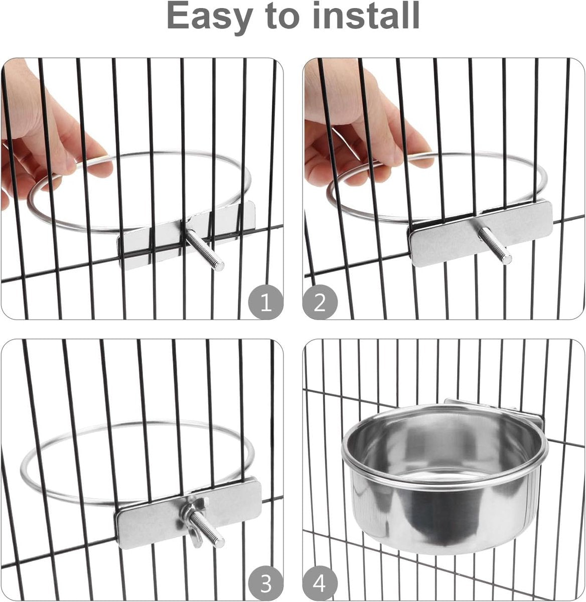 Pet Food Bowl - Stainless Steel Food Bowl - Hanging Food Bowl - with Clip Holder - Suitable for dogs, birds, parrots, cats and rabbits. - Image 2