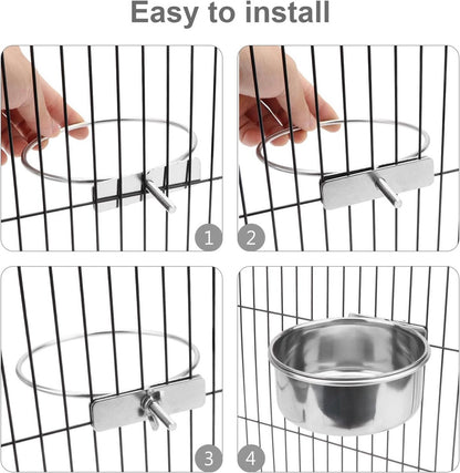 Pet Food Bowl - Stainless Steel Food Bowl - Hanging Food Bowl - with Clip Holder - Suitable for dogs, birds, parrots, cats and rabbits. - Image 2