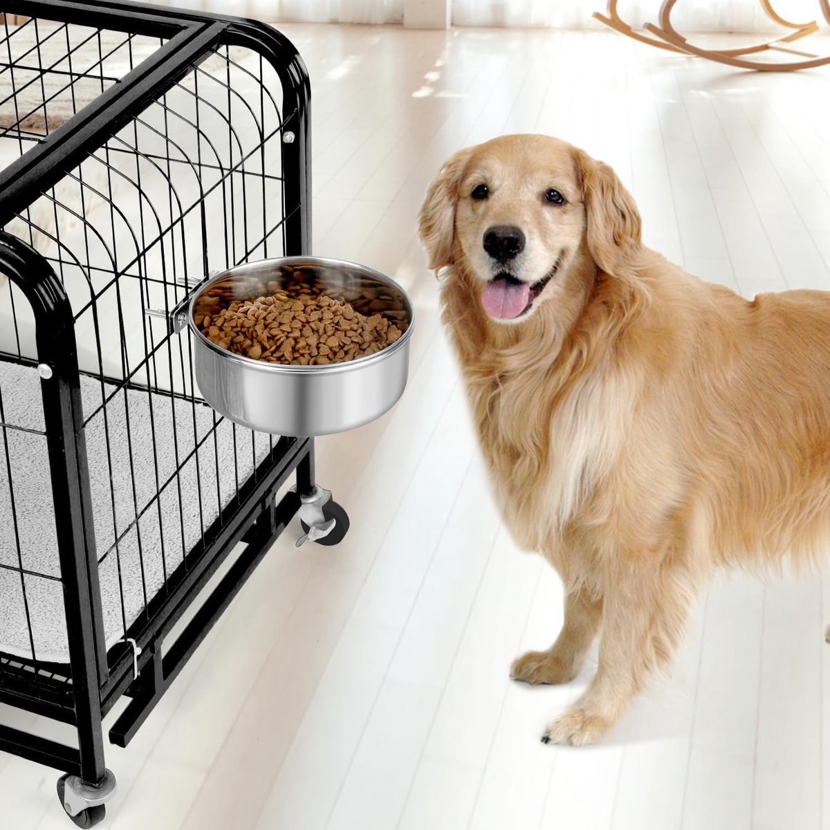 Pet Food Bowl - Stainless Steel Food Bowl - Hanging Food Bowl - with Clip Holder - Suitable for dogs, birds, parrots, cats and rabbits. - Image 4