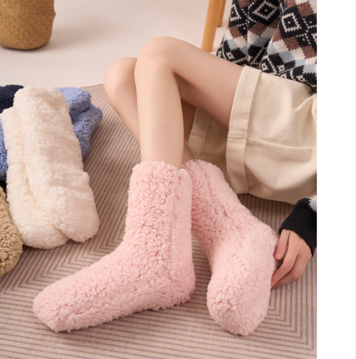 Home Socks - Women's Socks - Casual Sleep Socks - Maternity Socks - Non-slip Fleece Socks - Home Floor Socks - Pink - Image 4