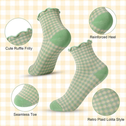 Socks - 6 Pairs of Pleated Socks for Women, Striped Pleated Socks, Cute Socks for Women - Checked Socks - Ankle Socks for Women - Cotton Knitted Socks - Sizes 5-9 - Image 5