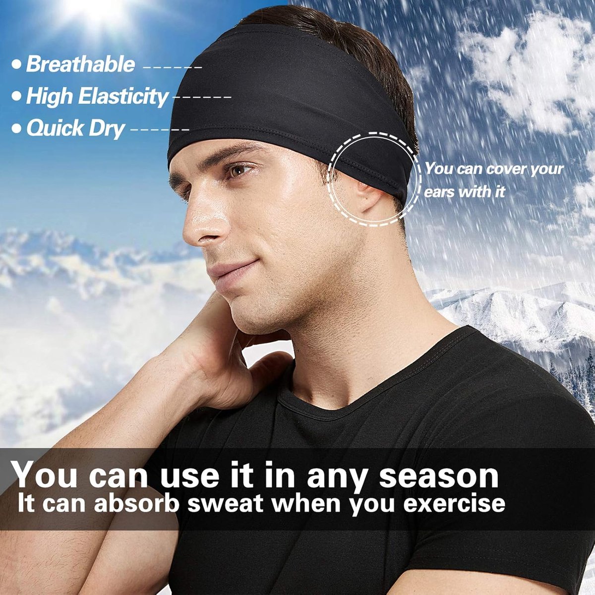 5-Pack Running Headbands for Men - Sports Headbands for Men, Sweat-Wicking - Suitable for Running, Cycling, Basketball, Yoga and Fitness Training - Elastic Unisex Headbands - Image 4