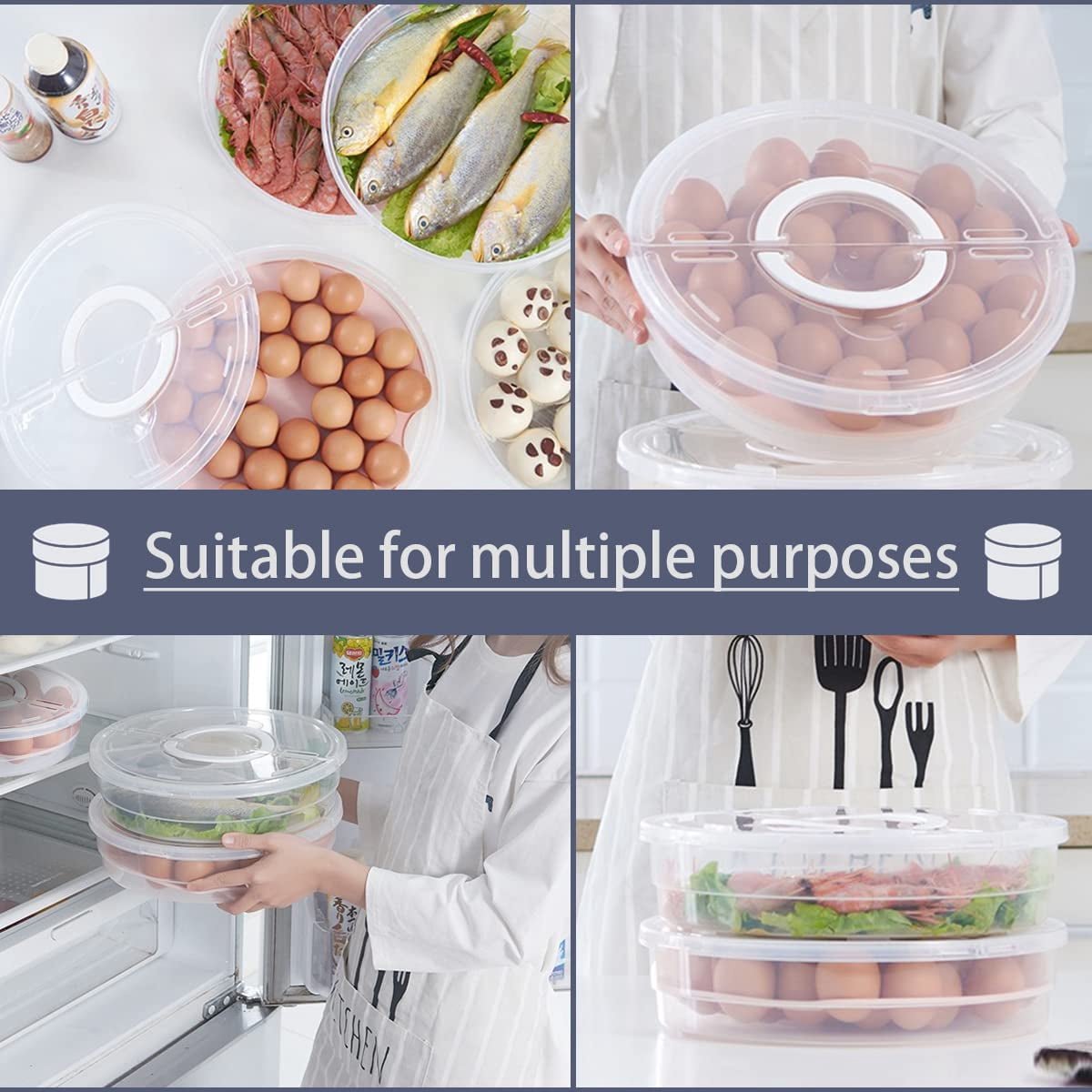 Versatile Storage Box - with Lid and Handle - Egg Carton - Holds 30 Cake Eggs - 12/3.5 Inches - Perfect for Cheesecake, Corn Pie, Fruit - White and Clear (One) - Image 4