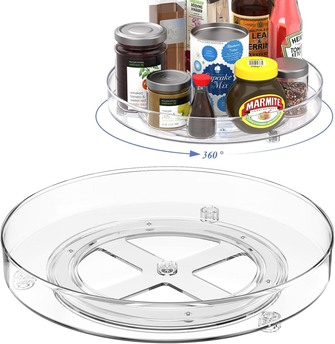 Set of two rotating storage racks (27+23.5 cm) - Rotating spice rack, rotating rack for refrigerator cabinet, rotating shelf for cupboard - Suitable for various storage spaces - Cosmetics storage