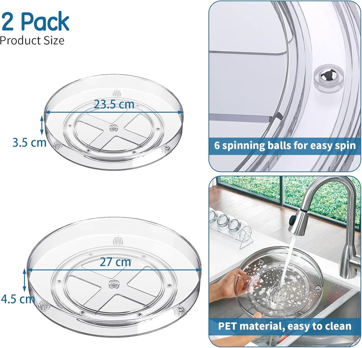 Set of two rotating storage racks (27+23.5 cm) - Rotating spice rack, rotating rack for refrigerator cabinet, rotating shelf for cupboard - Suitable for various storage spaces - Cosmetics storage - Image 5