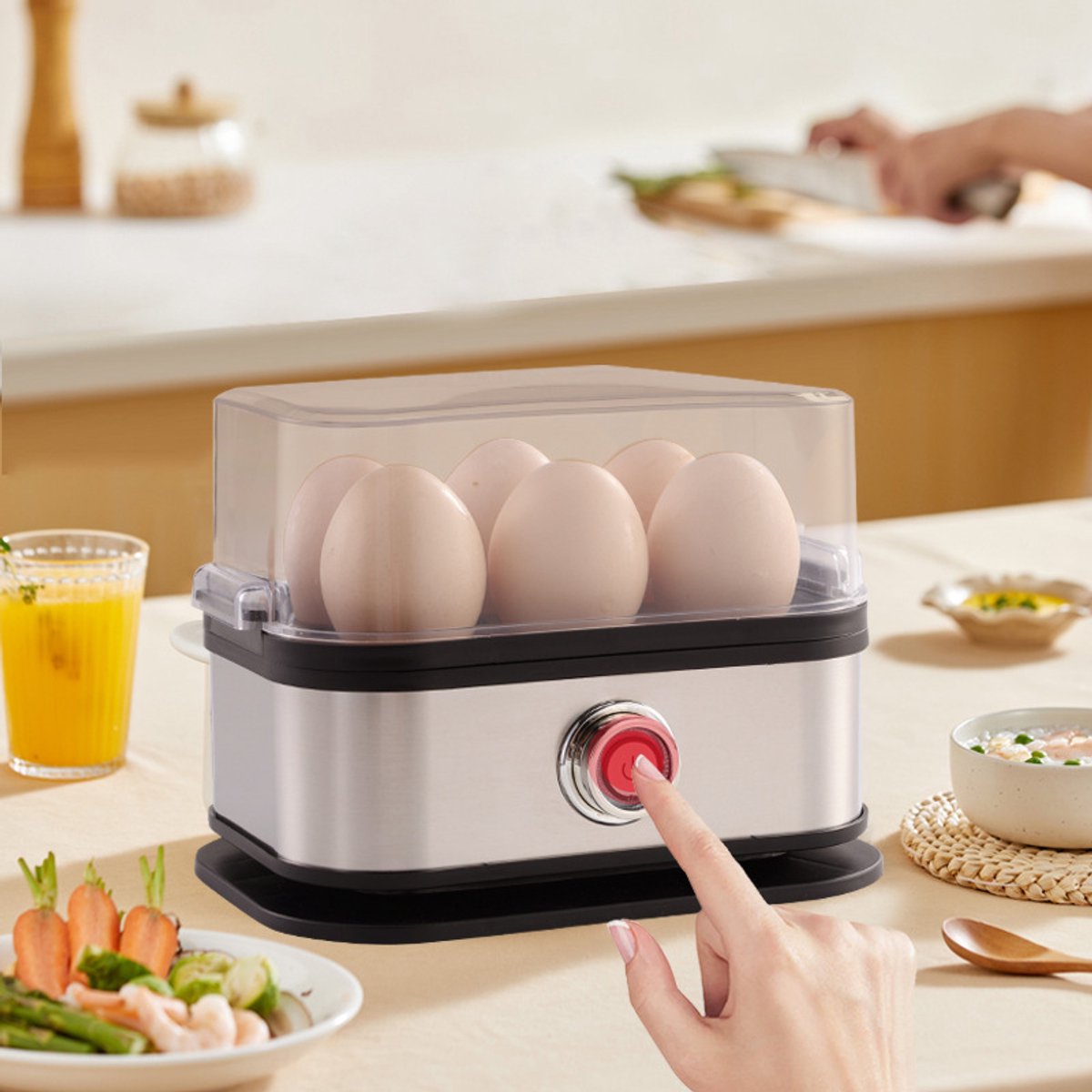 Electric Egg Boiler - Egg Boiler 6 Eggs - Made of Stainless Steel - Intelligent Steamer with Automatic Shut-Off - Image 4