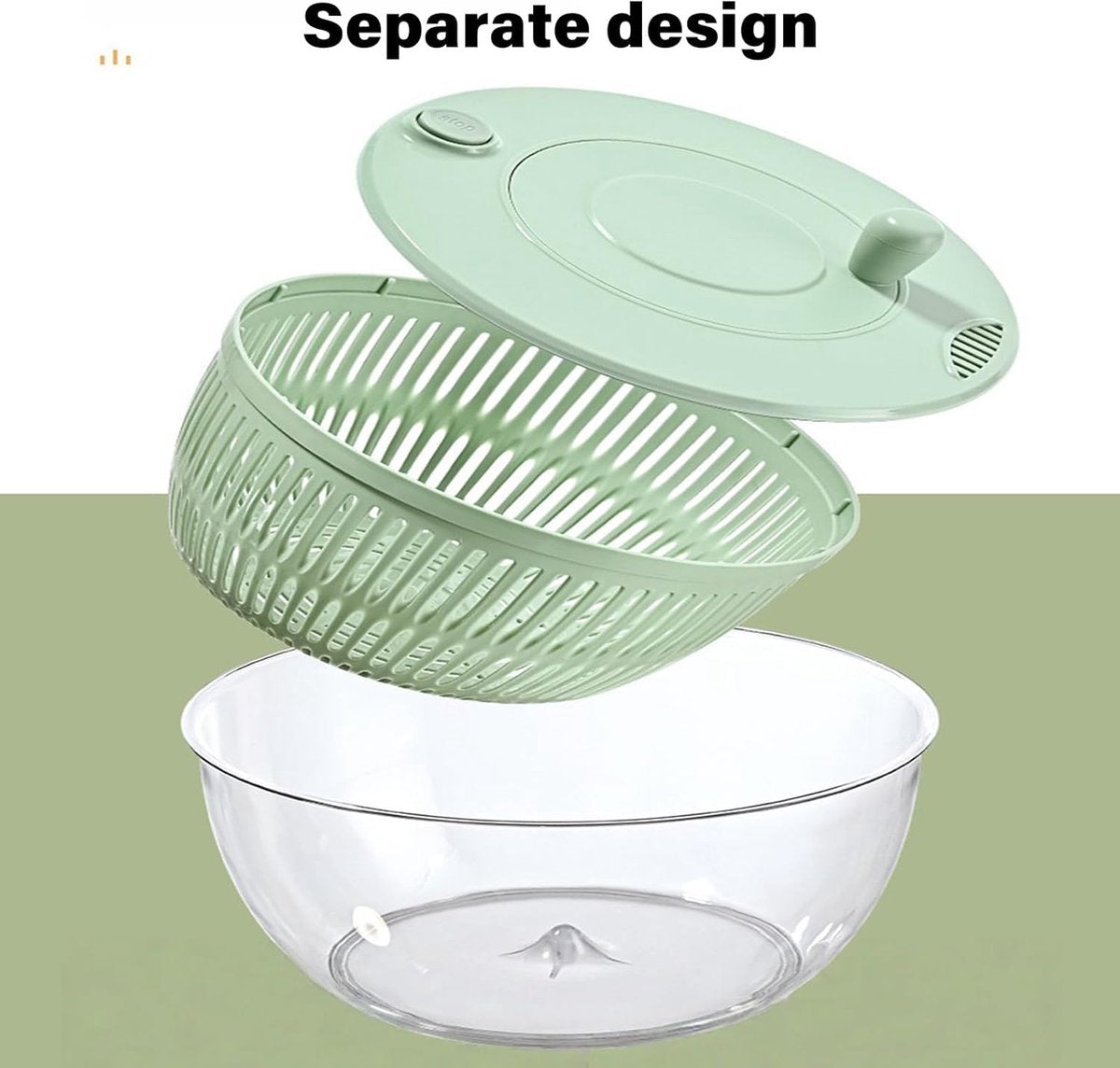2-in-1 Double Decker Vegetable Dryer - Fruit Salad Drainer - Six Replaceable Blades - Salad Dryer - Double Decker Basket Kitchen Appliance - Double Decker Vegetable and Fruit Washer - Image 2