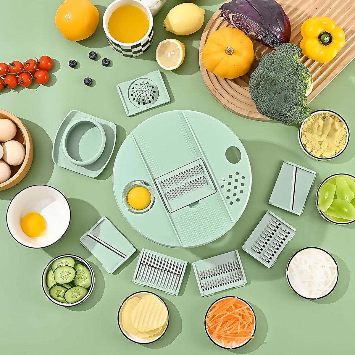 2-in-1 Double Decker Vegetable Dryer - Fruit Salad Drainer - Six Replaceable Blades - Salad Dryer - Double Decker Basket Kitchen Appliance - Double Decker Vegetable and Fruit Washer - Image 6