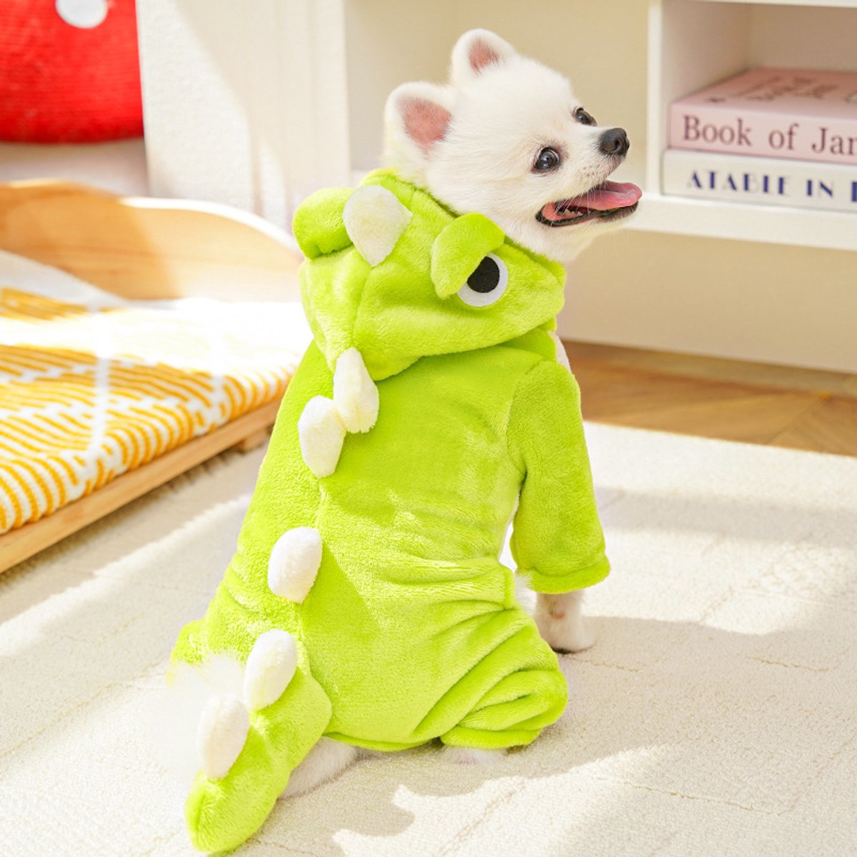 Warm Pet Clothing - Cute Dinosaur Dog Suit - Warm Fleece Pet Clothes for Small Dogs - Green (Size M) - Image 5