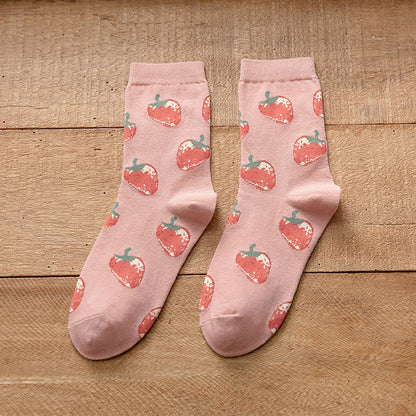 5 pairs of socks - Women's autumn and winter socks - Women's strawberry socks - Fashion socks with round neck - Princess socks - Preppy style socks - Image 5