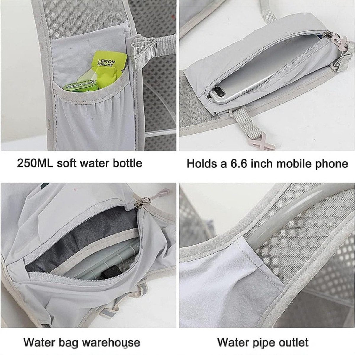 Sports Vest - Cycling - Running - Hiking - Breathable Cycling Cross-Country Marathon Hydration Bag Backpack - Gray - Image 2
