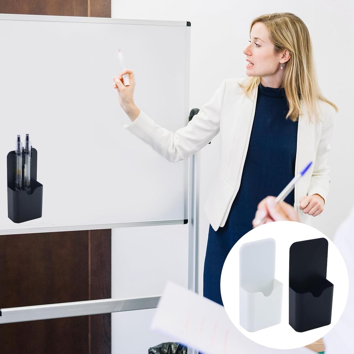 2-pack magnetic pen holder - magnetic marker holder - whiteboard - refrigerator - marker holder for metal surfaces (black and white) - Image 6
