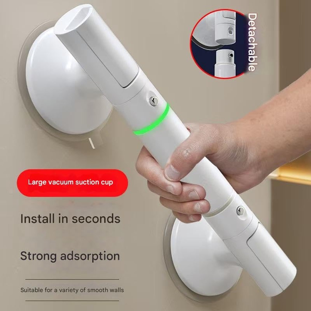 Shower Handle with Suction Cup Bathroom - Suitable for shower and toilet - Moisture-resistant - Non-slip - Safety handle - Removable - Wall bracket - Handle for the elderly and children - 35 CM - Image 5