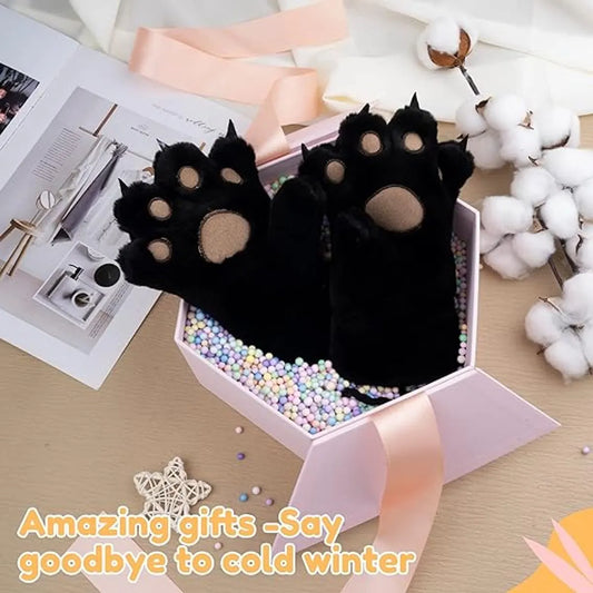 Gloves - 1 pair - Winter gloves - Cartoon gloves - Neckband - Children's gloves - Warm gloves - Plush gloves - One size（Black） - Image 2