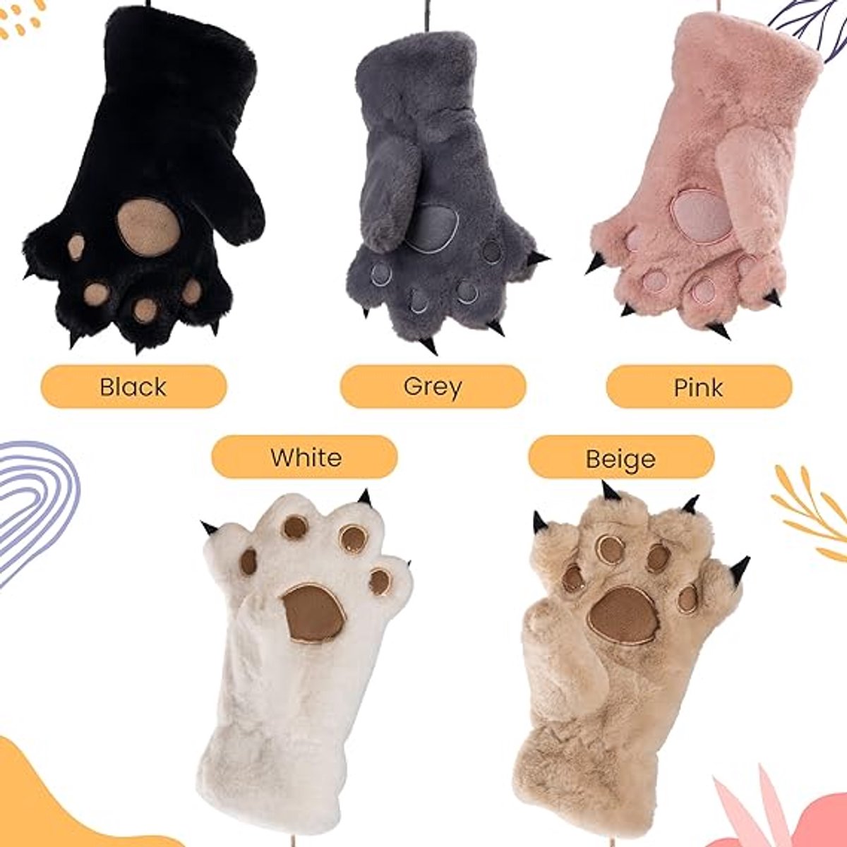 Gloves - 1 pair - Winter gloves - Cartoon gloves - Neckband - Children's gloves - Warm gloves - Plush gloves - One size（Black） - Image 3