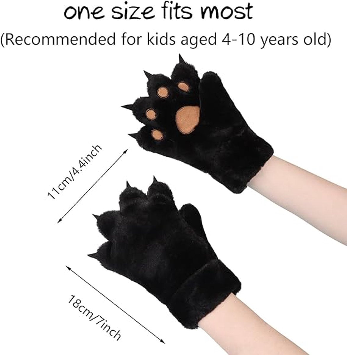 Gloves - 1 pair - Winter gloves - Cartoon gloves - Neckband - Children's gloves - Warm gloves - Plush gloves - One size（Black） - Image 5