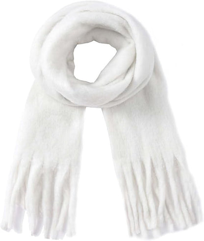Scarf - Women's Winter Scarf - Warm and Thick Knitted Checked Scarf - Blanket Scarf - Stylish Gift - A Gift for Her (White)