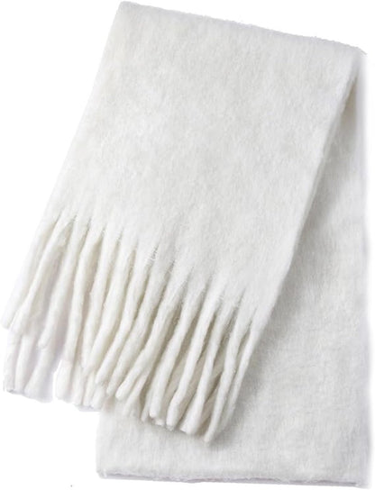 Scarf - Women's Winter Scarf - Warm and Thick Knitted Checked Scarf - Blanket Scarf - Stylish Gift - A Gift for Her (White) - Image 2