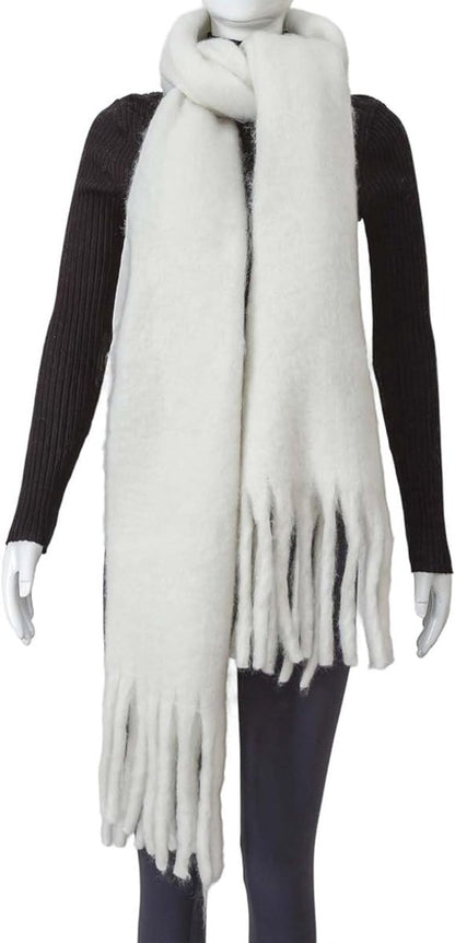 Scarf - Women's Winter Scarf - Warm and Thick Knitted Checked Scarf - Blanket Scarf - Stylish Gift - A Gift for Her (White) - Image 4
