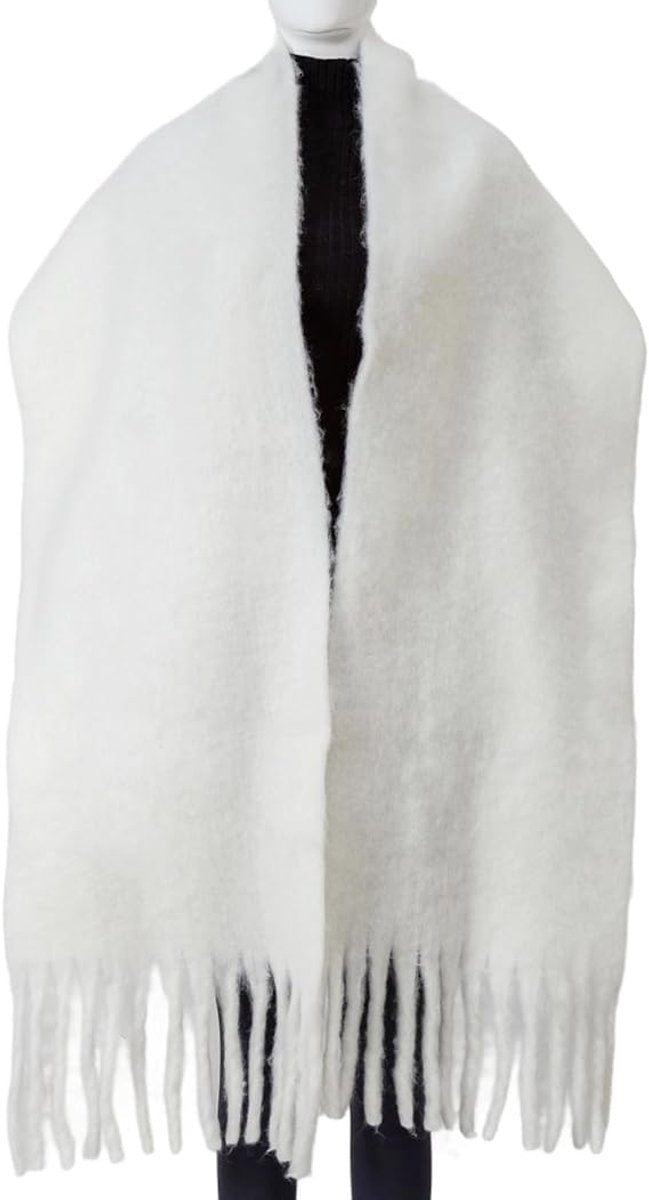 Scarf - Women's Winter Scarf - Warm and Thick Knitted Checked Scarf - Blanket Scarf - Stylish Gift - A Gift for Her (White) - Image 5