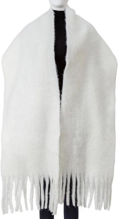 Scarf - Women's Winter Scarf - Warm and Thick Knitted Checked Scarf - Blanket Scarf - Stylish Gift - A Gift for Her (White) - Image 5