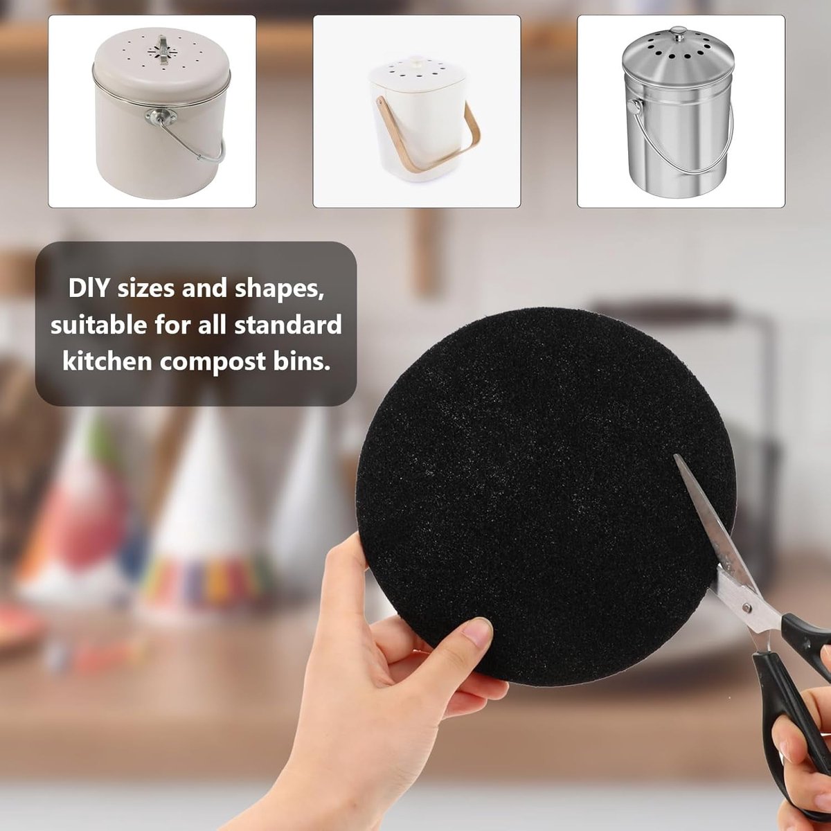 Kitchen Compost Bin Filters - 6-Pack Replacement Countertop Compost Bin Filters - Round 6.7 Inches - Image 2