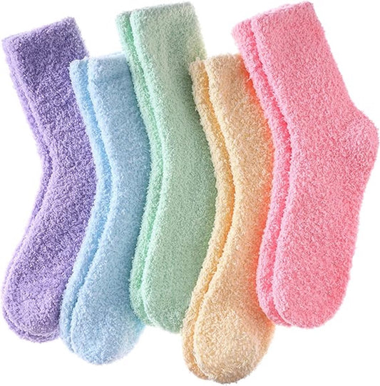 5 Pairs of Women's Fleece Socks - Comfortable and Soft - Warm Winter Socks - Soft microfiber socks, suitable for lounging and sleeping at home.