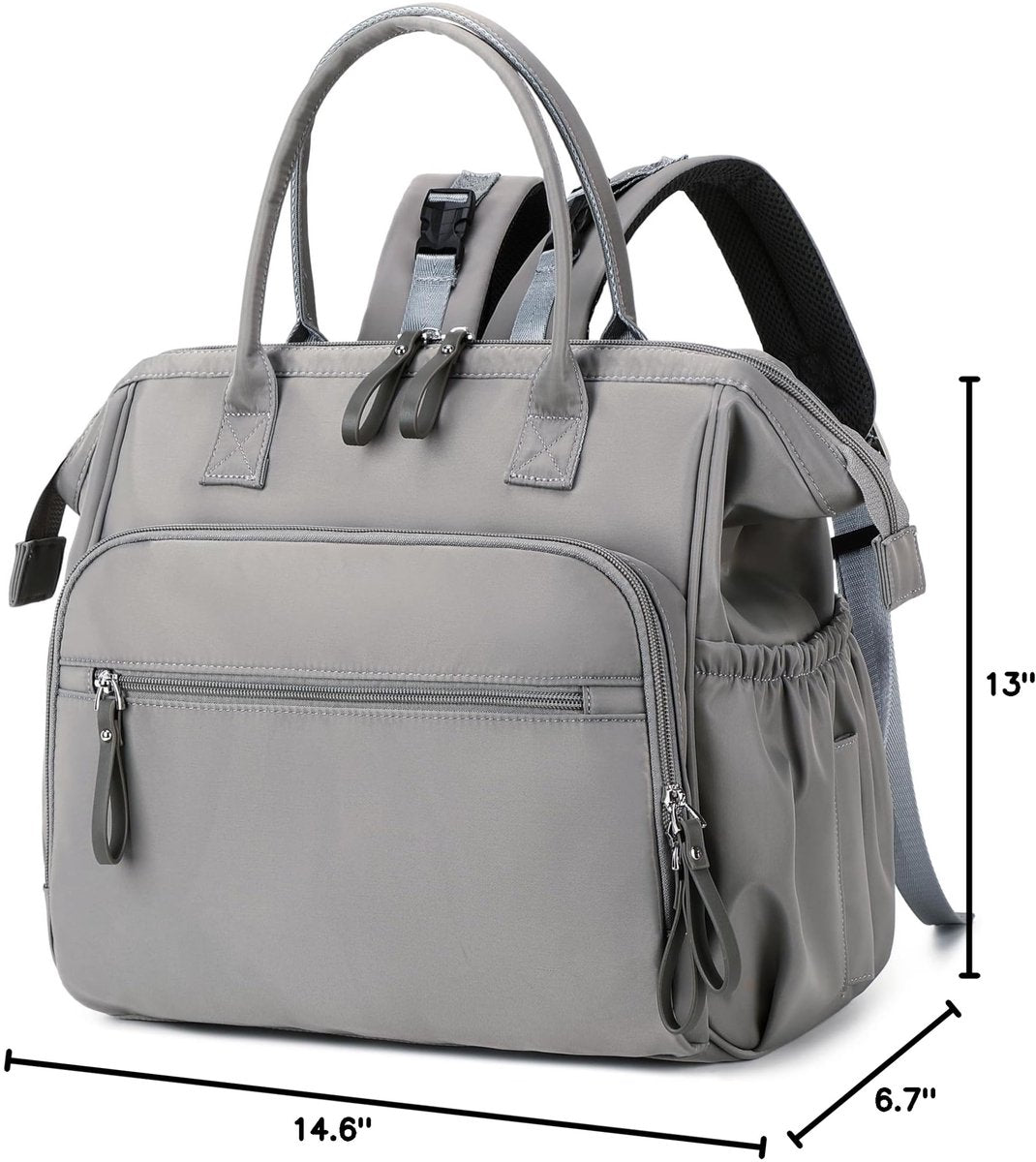 Convertible Diaper Bag - Wide Opening - 14 Pockets - Stylish - Baby Changing Bag - with Stroller Buckle - Diaper Bag - Waterproof (Gray) - Image 3
